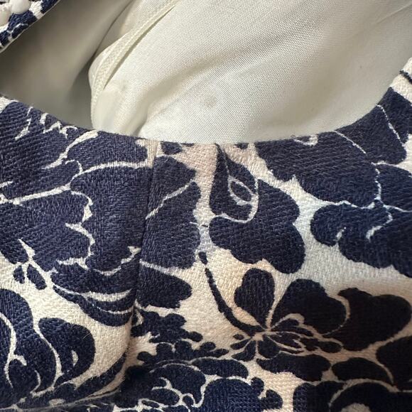 Carmen Marc Valvo Blue Floral Beaded Boatneck Linen  Mini Dress Size 8 Guest‎ - Picture 13 of 13